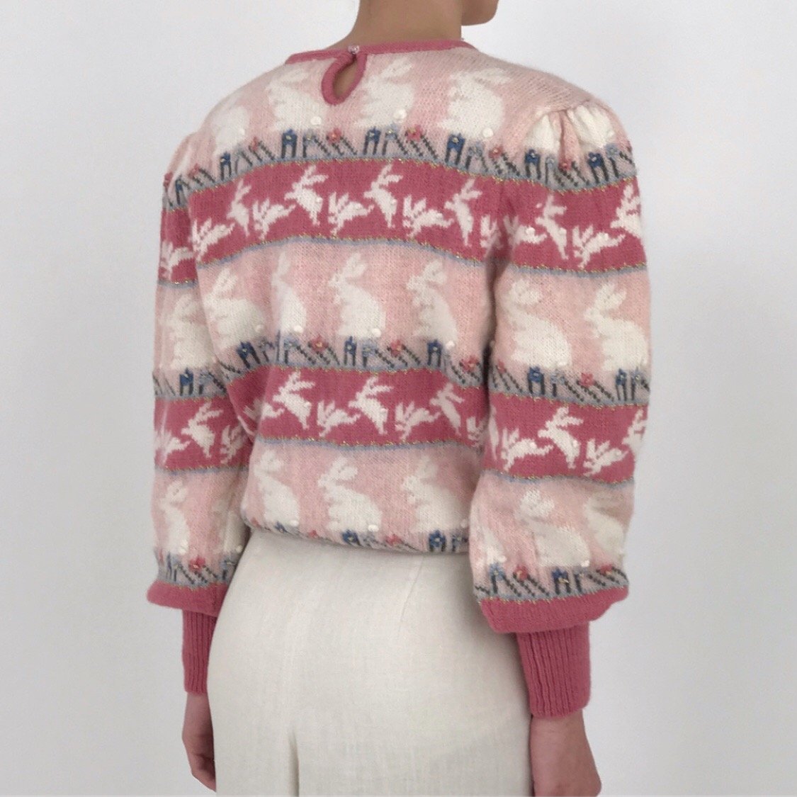 Vintage 80s Pink Blush Puff Sleeve Bunny Sweater — Esmes Drawer Too